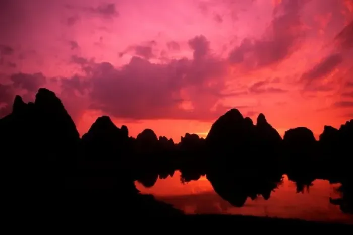 Framed Print : Beautiful color at sunset of limestone mountains in Guilin Framed Print : Beautiful color at sunset of limestone mountains in Guilin