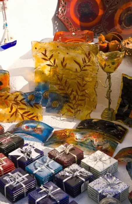 Framed Print : Beautiful glass souvenirs in a shop in Santorini Framed Print : Beautiful glass souvenirs in a shop in Santorini