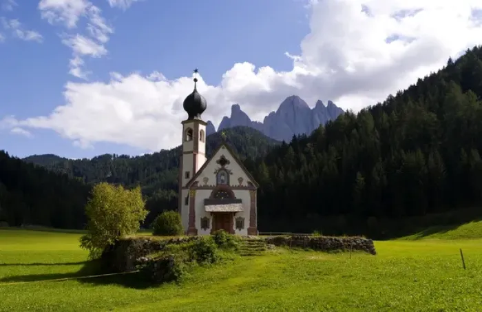 Framed Print : Beautiful isolated lonely church called Rainui in valley in the Italian Dolomites Framed Print : Beautiful isolated lonely church called Rainui in valley in the Italian Dolomites