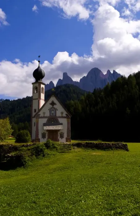 Framed Print : Beautiful isolated lonely church called Rainui in valley in the Italian Dolomites Framed Print : Beautiful isolated lonely church called Rainui in valley in the Italian Dolomites