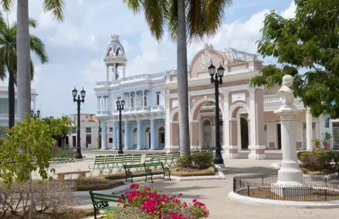 Framed Print : Beautiful main square in center of town of Cienfuegos Cuba