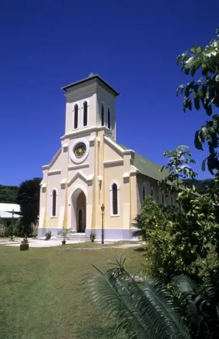 Framed Print : Beautiful perfect scene of a beautiful Notre Dame Catholic Church at La Digue in Framed Print : Beautiful perfect scene of a beautiful Notre Dame Catholic Church at La Digue in