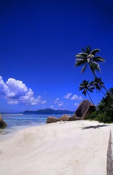 Beautiful perfect scene of the famous rocks and beach at La Digue in the Seychelle