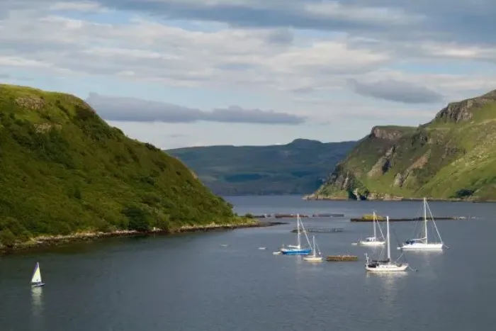 Framed Print : Beautiful port and sailboats with reflections in small tourist village of Portree Framed Print : Beautiful port and sailboats with reflections in small tourist village of Portree