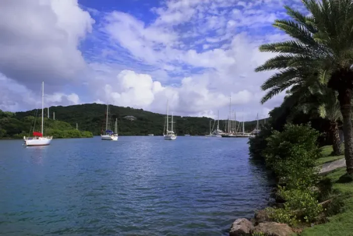 Framed Print : Beautiful port with ships and ocean in colorful English Harbour in Antigua Framed Print : Beautiful port with ships and ocean in colorful English Harbour in Antigua