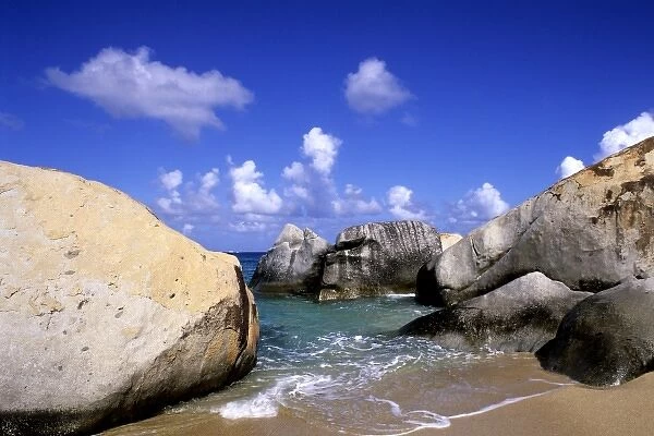 Beautiful rock formation boulder rocks with blue water ocean at The Baths of Virgin