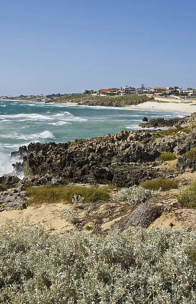 Beautiful shoreline and rocks with waves in North Beach area of Perth in Western