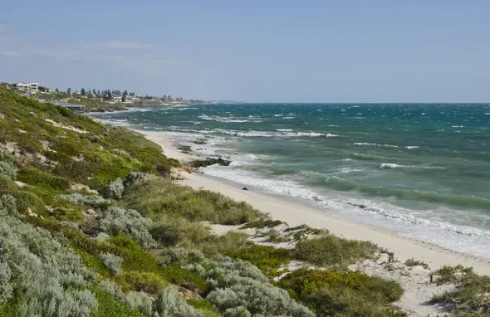 Framed Print : Beautiful shoreline and rocks with waves in North Beach area of Perth in Western Framed Print : Beautiful shoreline and rocks with waves in North Beach area of Perth in Western