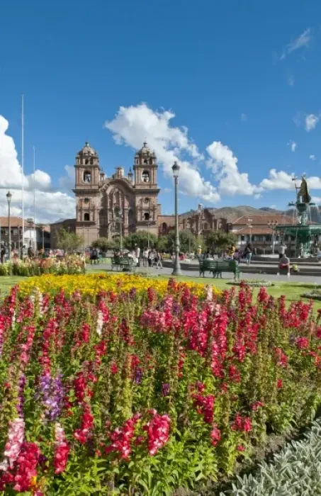 Framed Print : Beautiful visual image of Main Square thru flowers in sunshine of Cusco Cuzco Peru and La Compania Framed Print : Beautiful visual image of Main Square thru flowers in sunshine of Cusco Cuzco Peru and La Compania