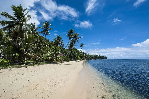 Beautiful white sand beach and palm trees on the island of Yap, Micronesia