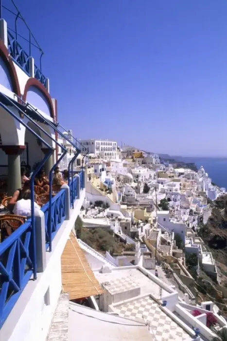 Framed Print : The beauty of Santorini Greece from cliffs and restaurant Framed Print : The beauty of Santorini Greece from cliffs and restaurant