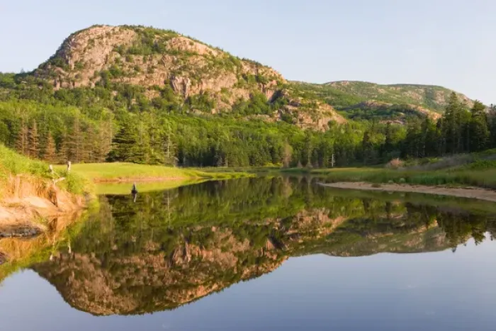 Framed Print : The Beehive reflects in a tidal creek behind Sand Beach in Maine s