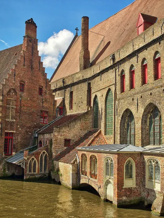 Framed Print : Belgium, Bruges. Old Saint John's Hospital and also Hans Memling Museum, situated along the River Dijver