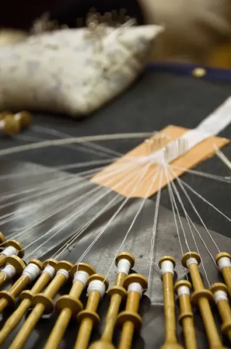 Framed Print : Belgium, Brugge (aka Brug or Bruge). Lace making demonstration using traditional Framed Print : Belgium, Brugge (aka Brug or Bruge). Lace making demonstration using traditional