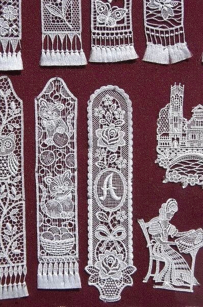 Belgium, Brugge (aka Brug or Bruge). World famous Belgium lace, handmade bookmarks