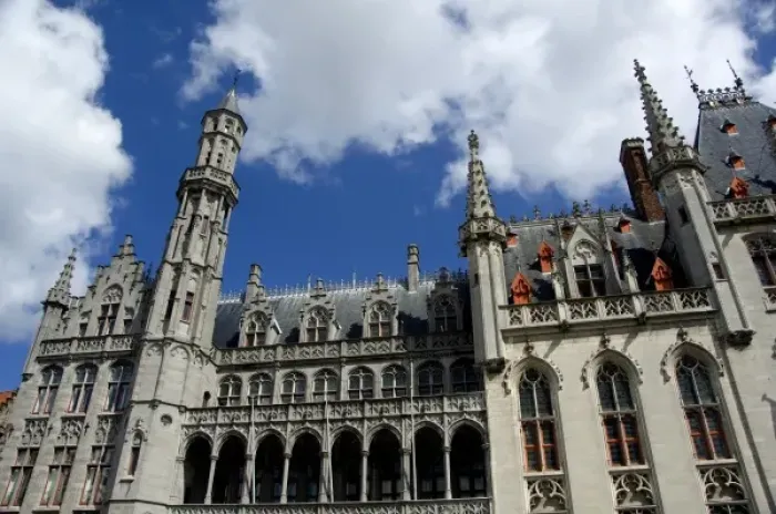 Framed Print : Belgium, Brugge (aka Brug or Bruge). Medieval Market Square, Provincial Government Palace
