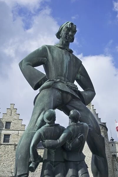 Belgium, Flanders, Antwerp Province, Antwerp, statue of Lange Wapper outside Maritime Museum