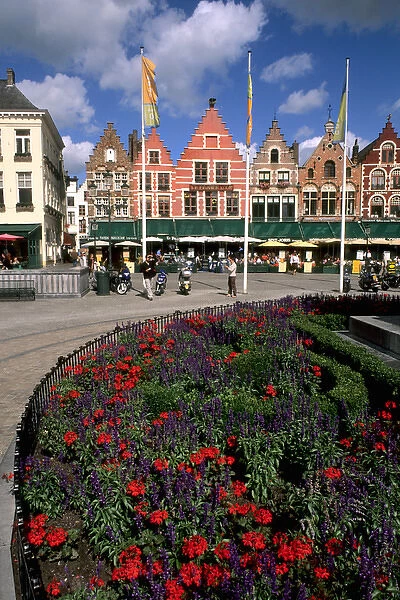 Belgium Great cafes and flowers with tourists in Marketplace in beautiful downtown