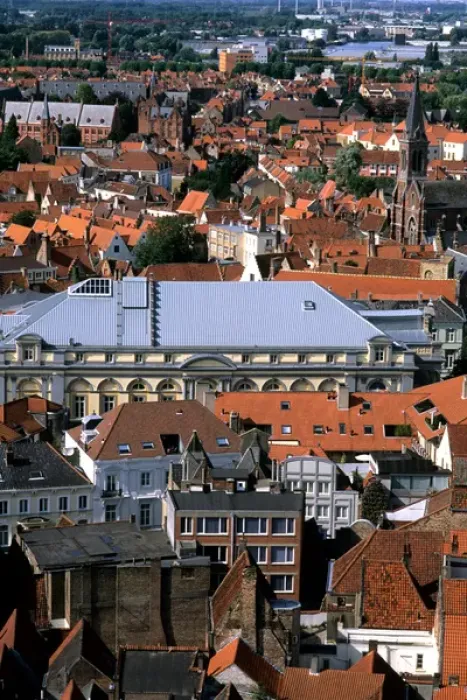 Framed Print : Belgium Market Place building roofs taken from Belfort 337 steps above center in Framed Print : Belgium Market Place building roofs taken from Belfort 337 steps above center in