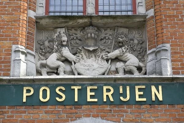 Belgium, West Flanders, Bruges, Crest of Belgium on the post office building 1822