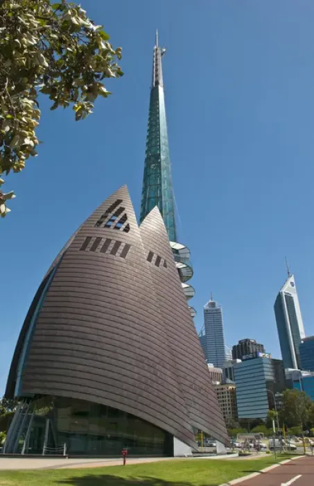 Framed Print : Bell Towers sails building and skyline in Perth in Western Australia Australia