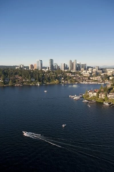 Bellevue, Washington, aerial view a wealthy neighborhood along the shoreline of Lake Washington