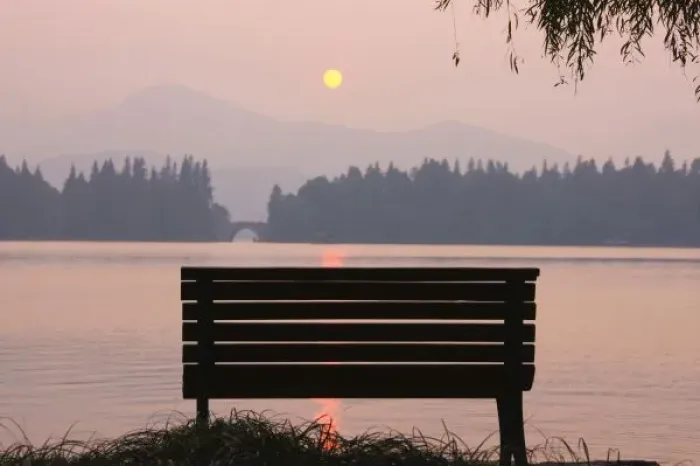 Framed Print : Bench by West Lake Framed Print : Bench by West Lake