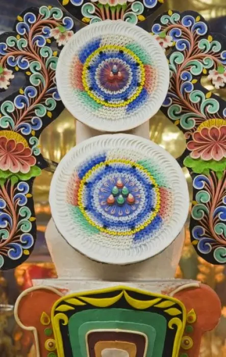 Framed Print : Bhutan. Ceremonial cakes made by monks adorn the altar in a Buddhist temple