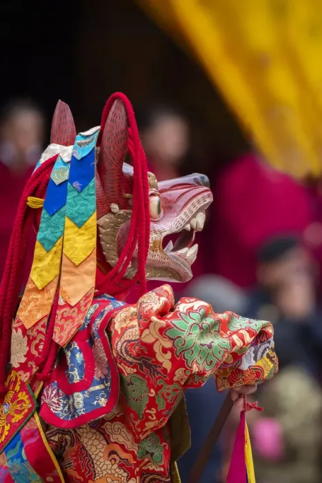 Framed Print : Bhutan, Punakha Dzong. Punakha Drubchen Festival, masked dancers
