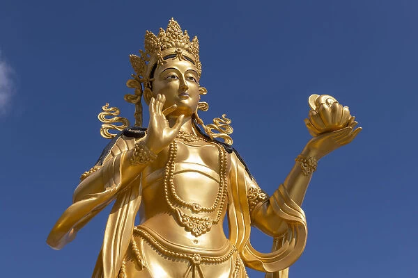 Bhutan, Thimphu. Kuensel Phodrang, aka Buddha Point, Golden Bodhisattva statue