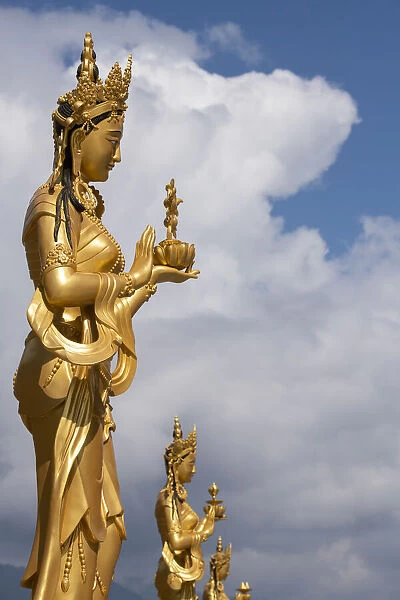 Bhutan, Thimphu. Kuensel Phodrang, aka Buddha Point, Golden Bodhisattva statues