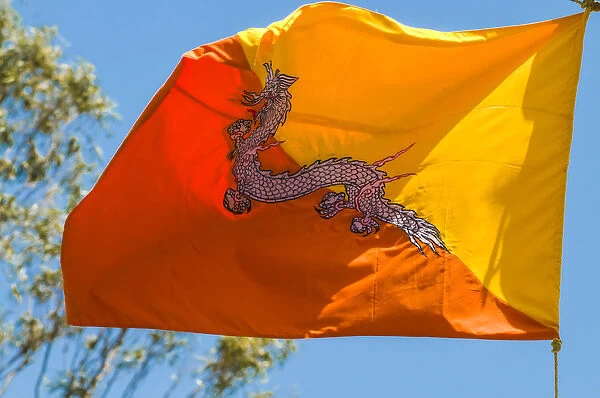 Bhutanese flag blowing in the wind