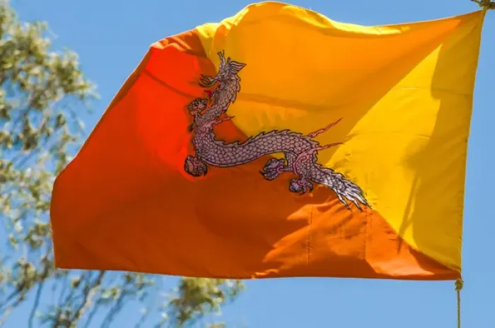 Framed Print : Bhutanese flag blowing in the wind Framed Print : Bhutanese flag blowing in the wind