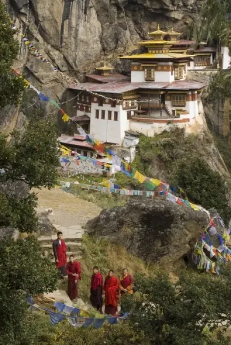 Framed Print : Bhutanese monks at a Taksang Monastery near Paro, Bhutan Framed Print : Bhutanese monks at a Taksang Monastery near Paro, Bhutan