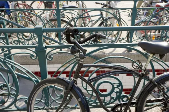 Framed Print : Bicycles and handrails, Vienna, Austria