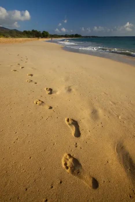 Framed Print : Big Beach, Makena on the Island of Maui, Hawaii evening light with footprints in the sand Framed Print : Big Beach, Makena on the Island of Maui, Hawaii evening light with footprints in the sand