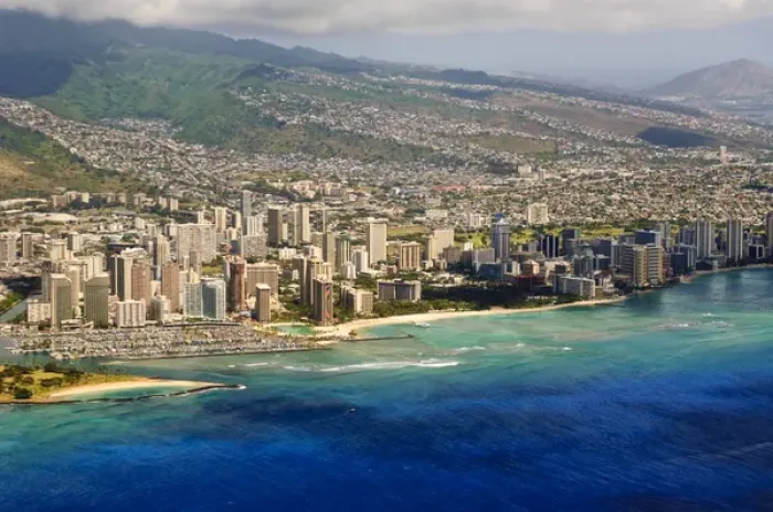Framed Print : Big Island, Hawaii. Aerial of Honolulu Oahu, Hawaii Framed Print : Big Island, Hawaii. Aerial of Honolulu Oahu, Hawaii