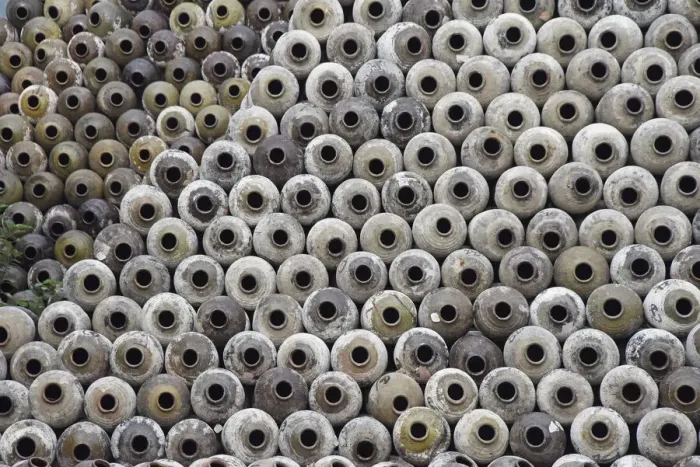 Framed Print : Big pile of wine jars in a winery, Zhejiang Province, China