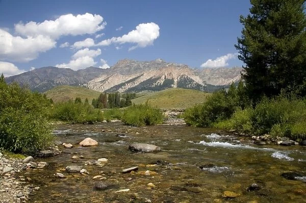 The Big Wood River and the Pioneer Mountains near Sun Valley, Idaho, USA