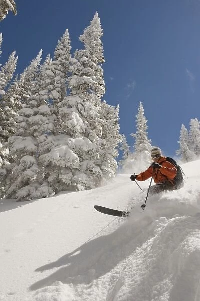 Black Diamond Skier Andy Jacobsen enjoys some deep powder in the Wasatch Backcountry