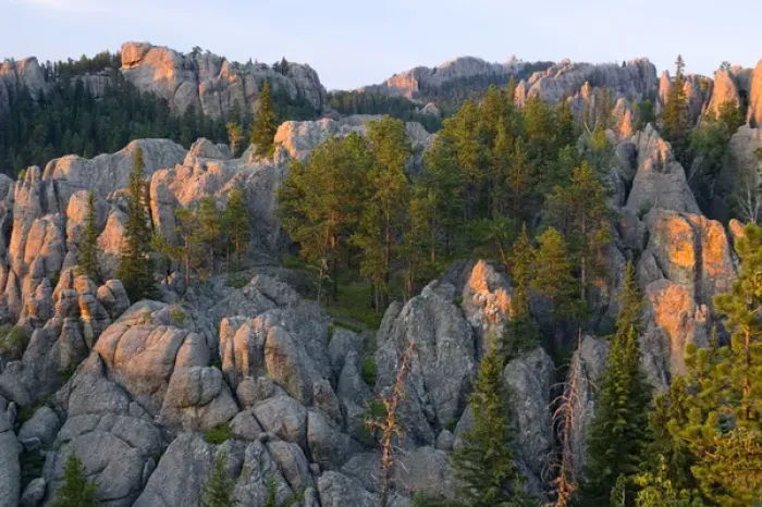 Framed Print : Black Elk Wilderness, South Dakota. USA. Light of sunset on granite below Harney Peak