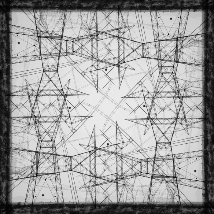 Framed Print : Black and white of power lines and towers abstract Framed Print : Black and white of power lines and towers abstract