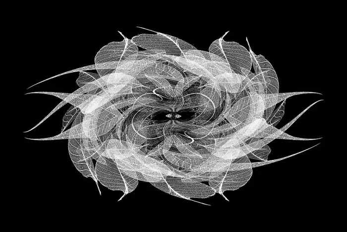 Framed Print : Black and white skeleton leaves arranged on black background Framed Print : Black and white skeleton leaves arranged on black background