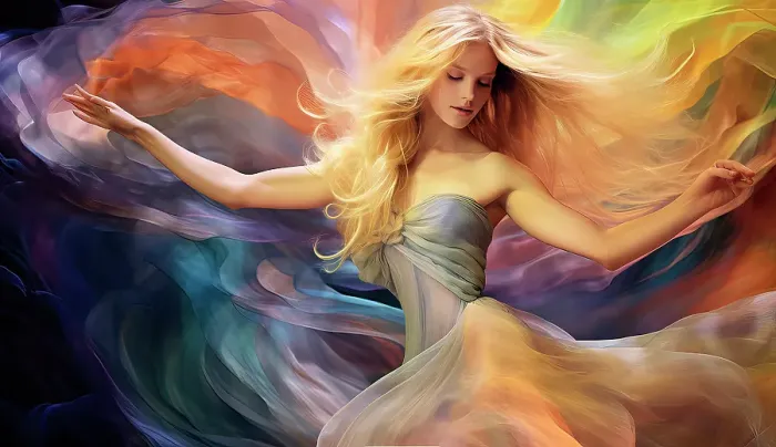 Framed Print : Blonde woman dancer swirling her dress. ©Jim Zuckerman  /  Jaynes Gallery  /  DanitaDelimont.com (AI)