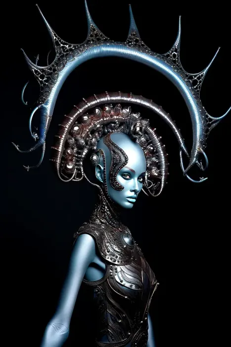 Framed Print : Blue alien woman in headdress and armor. ©Jim Zuckerman  /  Jaynes Gallery  /  DanitaDelimont.com