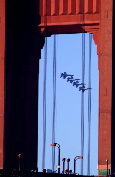 Framed Print : Blue Angels As Seen In Flight Through the Golden Gate Bridge