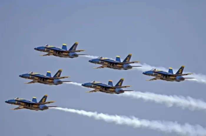 Framed Print : Blue Angles F / A 18 C / D Hornets flying formation at Oshkosh, Wisconsin Framed Print : Blue Angles F / A 18 C / D Hornets flying formation at Oshkosh, Wisconsin