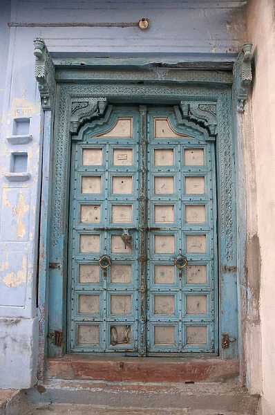 Blue-painted door, Jojawar, Rajasthan, India