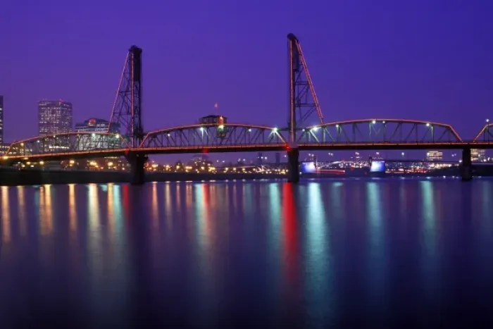 Framed Print : Blue, purple and red post-sunset sky over Hawthorne Bridge and the Willamette River Portland Framed Print : Blue, purple and red post-sunset sky over Hawthorne Bridge and the Willamette River Portland