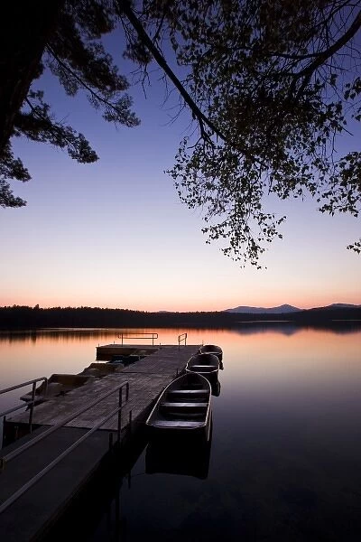The boat dock after sunset at White Lake State Park in Tamworth, New Hampshire